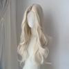 White Gold Long Curly Synthetic Wig High Quality Fashion Big Wave Bangs Women's Hair Wig