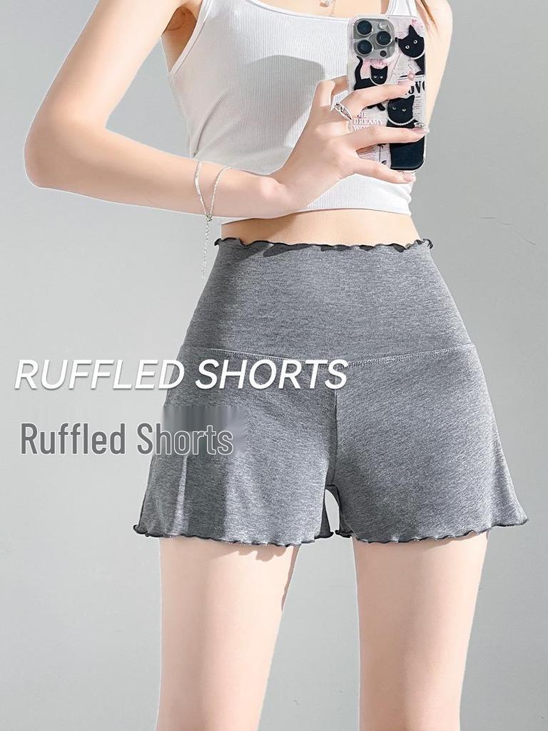 Bequeme graue Modal-Shorts mit Rüschenrand für Damen, Leichte Low-Waist Hot Pants für Frühling/Sommer - Bestseller