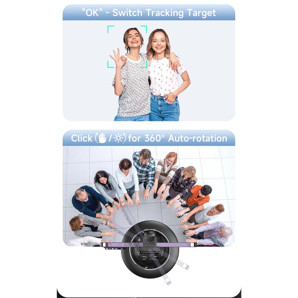 Mobiltelefon universalleddstabilisator, AI 360 følge selfie-stativ, ansiktssporing mobiltelefon og kamerastasjonær universalledd