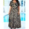Übergröße Print Kurzarm Maxikleid, V-Ausschnitt Locker Lässig Sommerkleid Mit Seitentaschen, Sommer Strandurlaub Langes Kleid