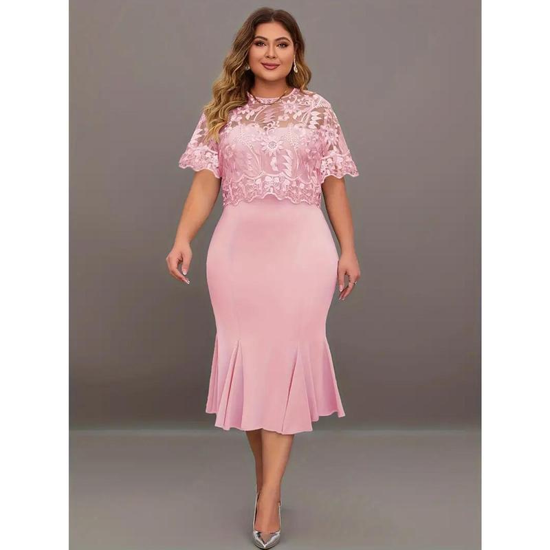 

R 80813 Embroidered Panel Dress - New Style 1XL рожевий