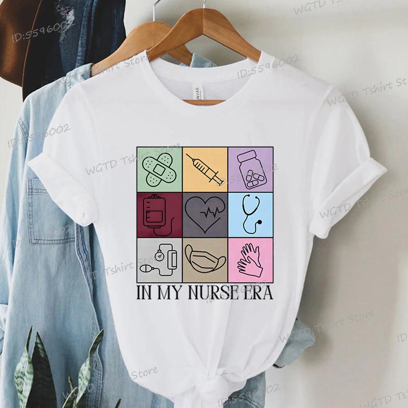

In My Nurse Era Tshirt for Women Nursing School Graduation Gift New Nurse T-shirt Nursing Retro Soft Tee Short Sleeve T-shirt S