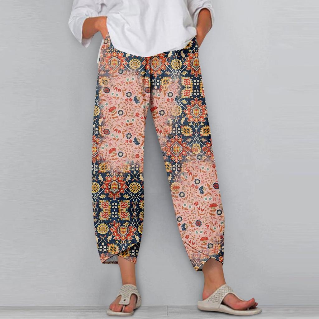 Women's Pants  With Pockets Casual Trousers Pants For Women Summer Casual Wide Leg Elastic Waist Pants With Pockets