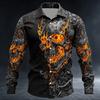 Halloween Men's Skull Flame Halloween Costumes Shirt Button Up Shirt Long Sleeve Shirt Gothic Style Tops Fall Winter