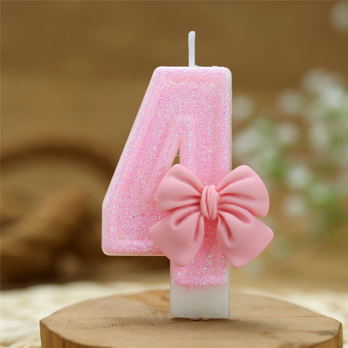 Pink Bow Number Birthday Candles 0-9, Creative DIY High-End Cake Decor