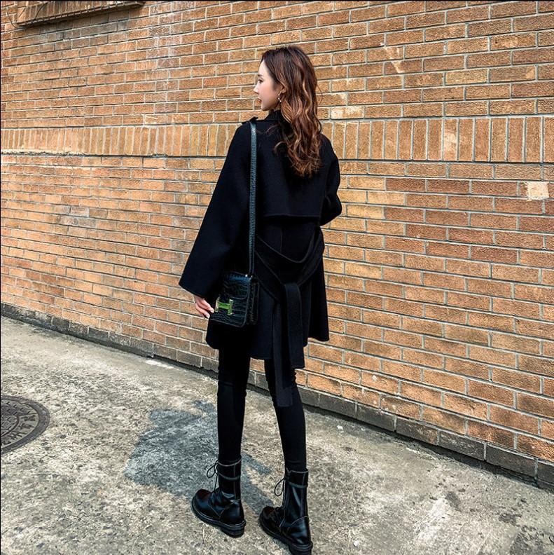 SCIONE Black Double-sided Woolen Coat Women Autumn and Winter Hepburn Style Small Woolen Coat Short