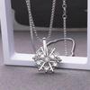 Shiny Zircon Flower Rotatable Pendant Necklace for Women Men Long Stainless Steel Chain Jewelry Gifts