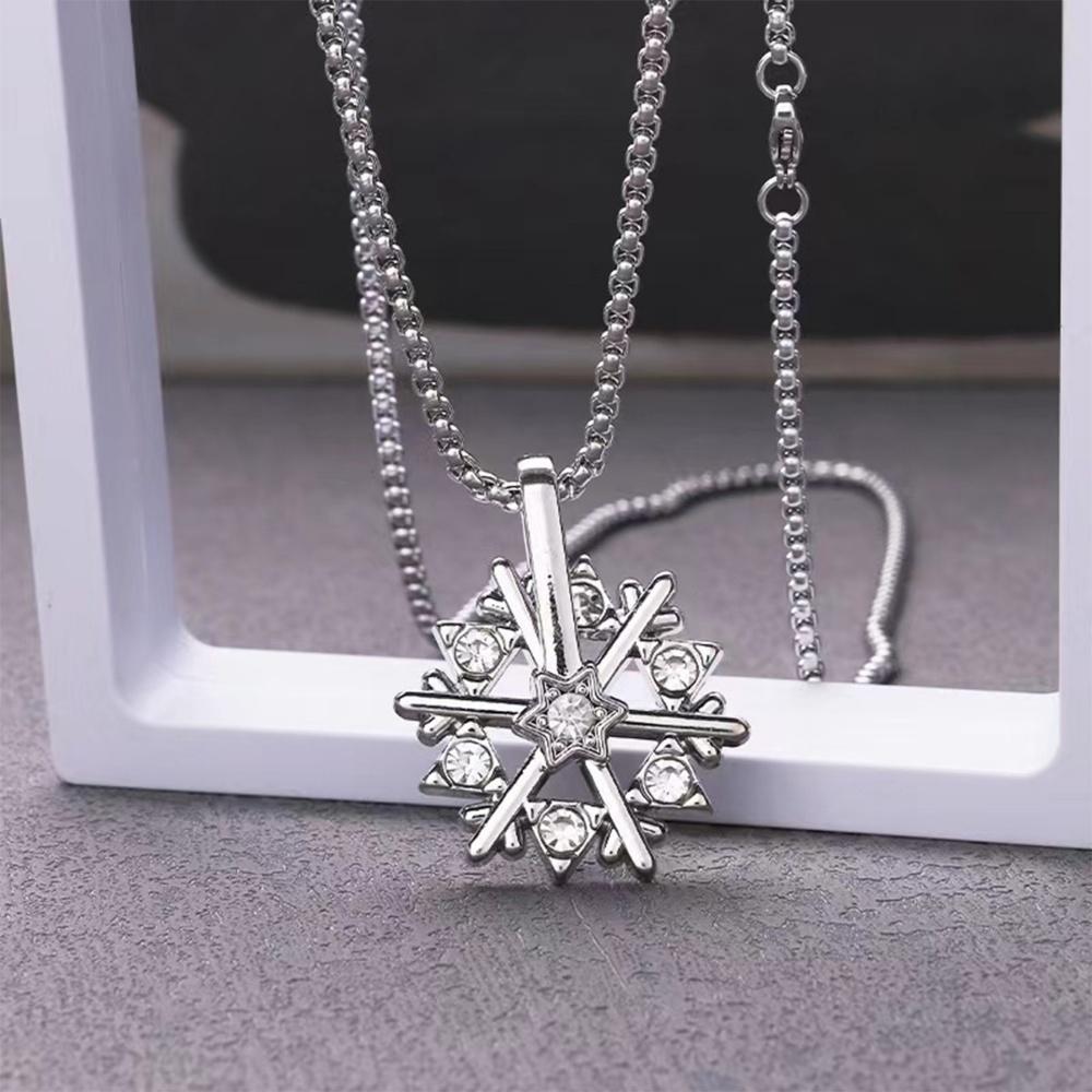 Shiny Zircon Flower Rotatable Pendant Necklace for Women Men Long Stainless Steel Chain Jewelry Gifts