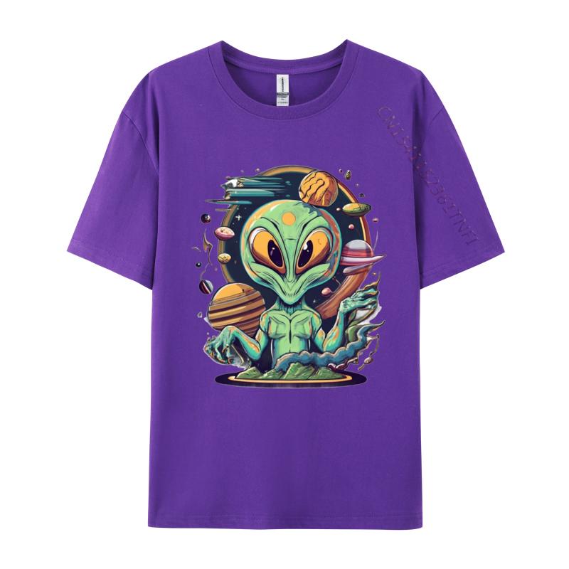Alien Tshirt Anime Printed Tshirt Funny UFO Alien Space Men Tshirt Green And White Graphic T Shirt