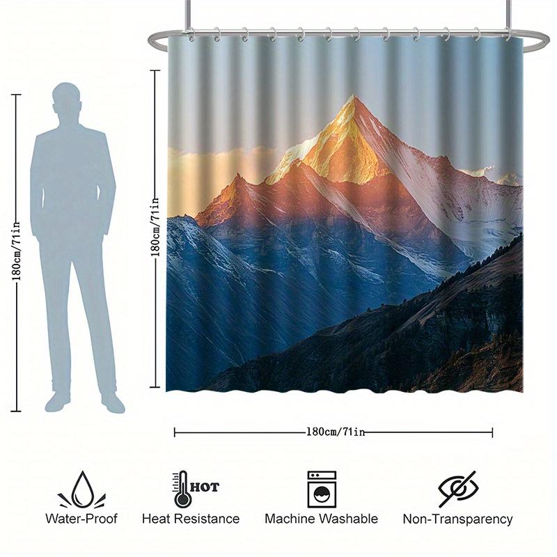 Rizhao Jinshan Shower Curtain Set - Golden Sunshine & Mountain Scenery,Includes 12 Hooks,Polyester Fabric, Modern Bathroom Decor