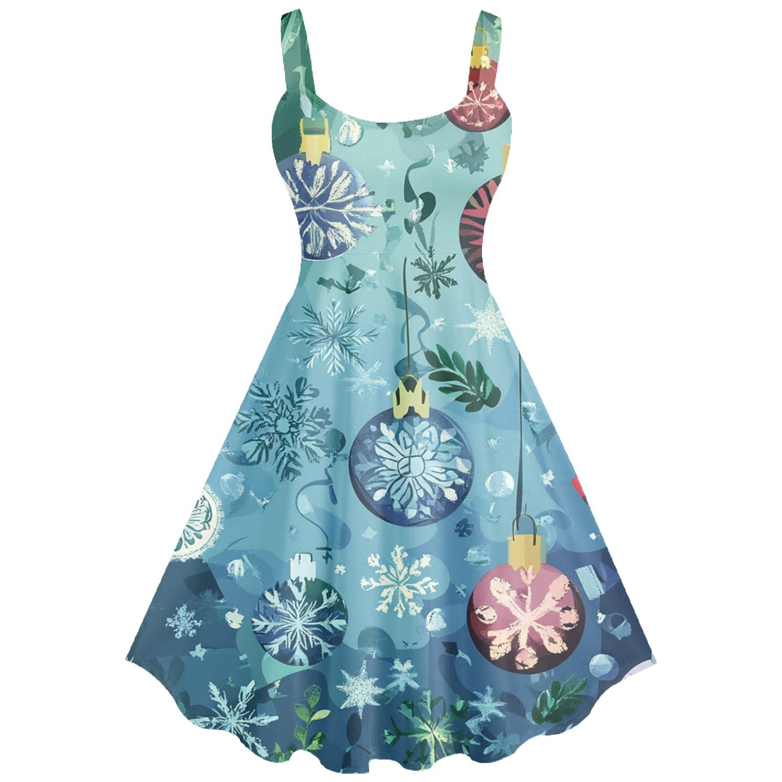 

Женское повседневное модное рождественское печатное сексуальное ретро-платье с подтяжками, большая юбка-свитер XXL