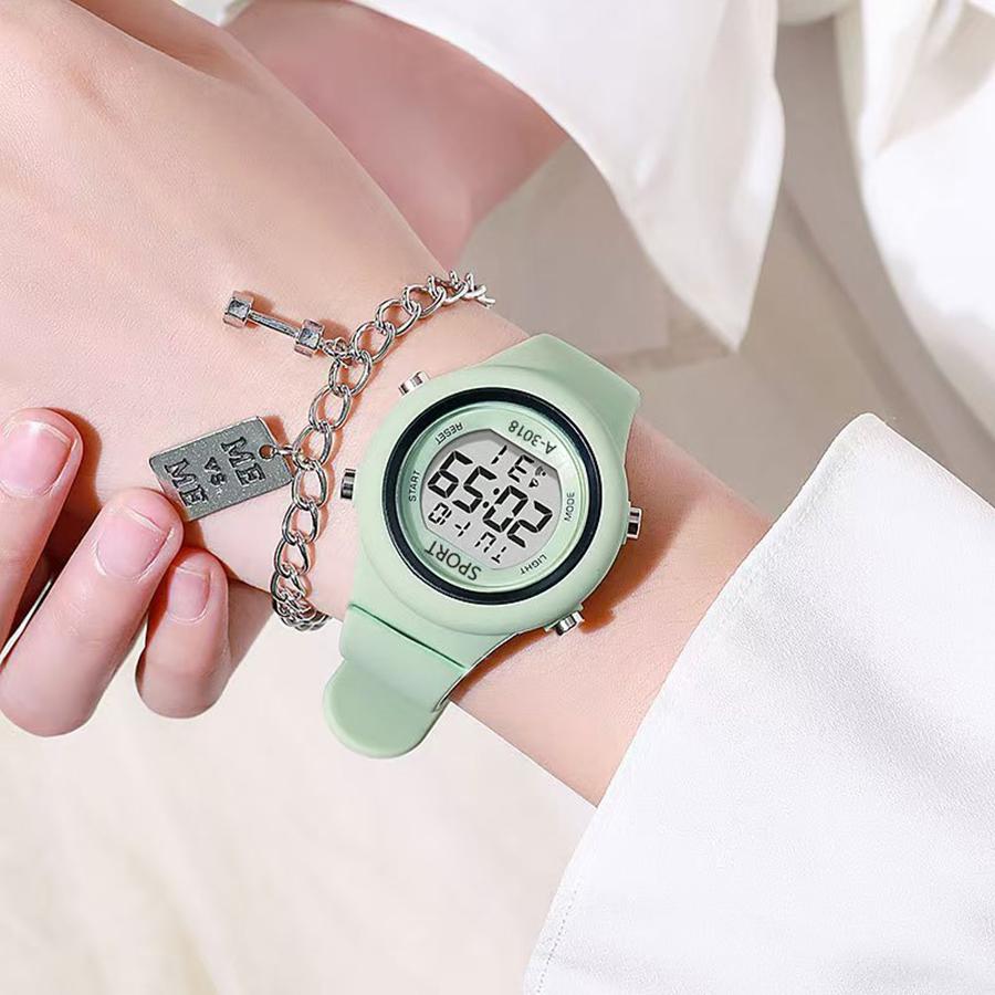 

LED Digital Kids Sports Watch set Luminous Waterproof Alarm Clock Boys and Girls Student Electronic Wristwatch with Bracelet set зелений