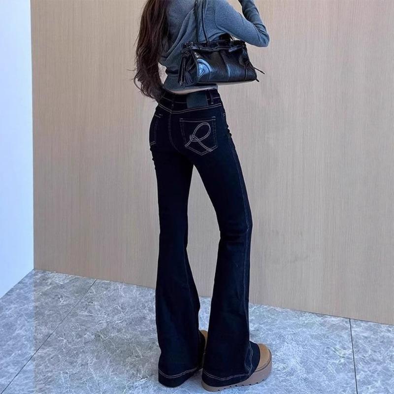 

Plus Size Pear-shaped Body Black Bell-bottom Women s Non-leg-fitting Boot-cut Pants High-waisted Horseshoe Jeans L чёрный
