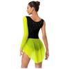 Damen Gradient Leotard Kleid Langarm Ärmellos Strasssteine Unregelmäßiger Netzsaum Eiskunstlauf Ballett Body