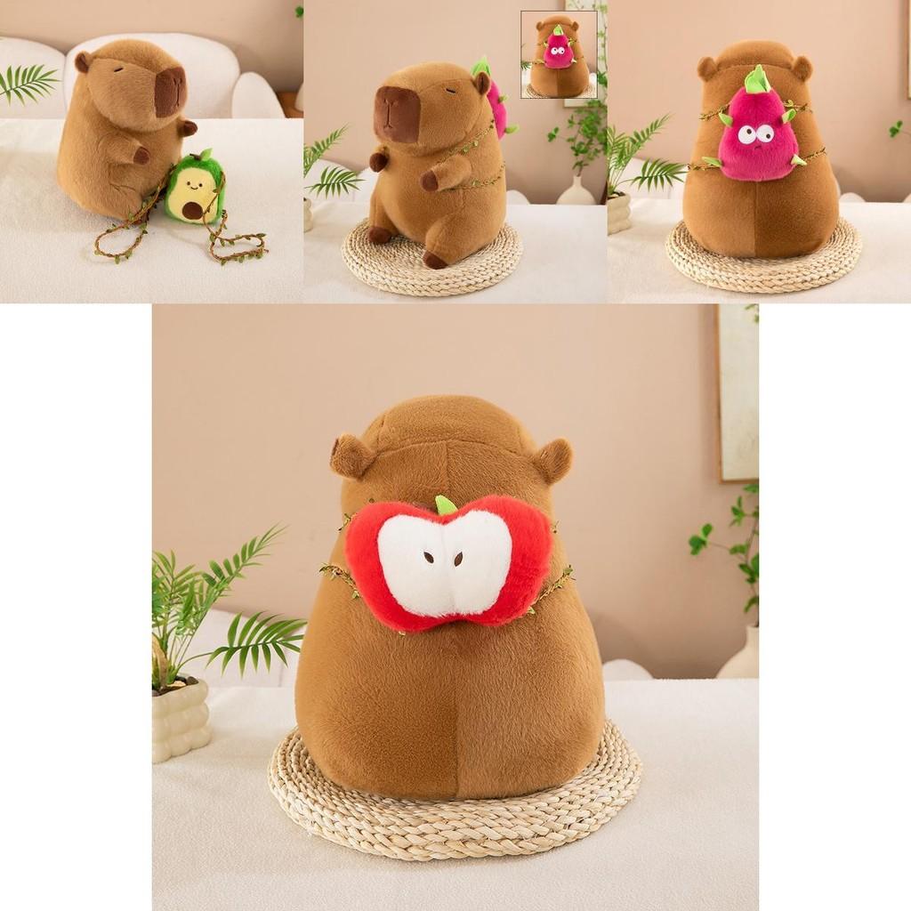 Adorable Capybara Plush Backpack Toy Featuring Colorful Avocado Dragon Fruit And Apple Designs