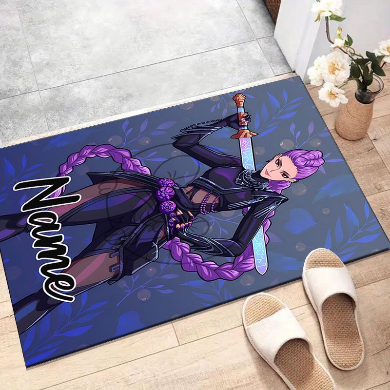 Custom KPop Demon Hunters Mat Personalized Name, Polyester Washable Indoor Entryway Rug, Gift for Christmas, Easter, Thanksgiving Day