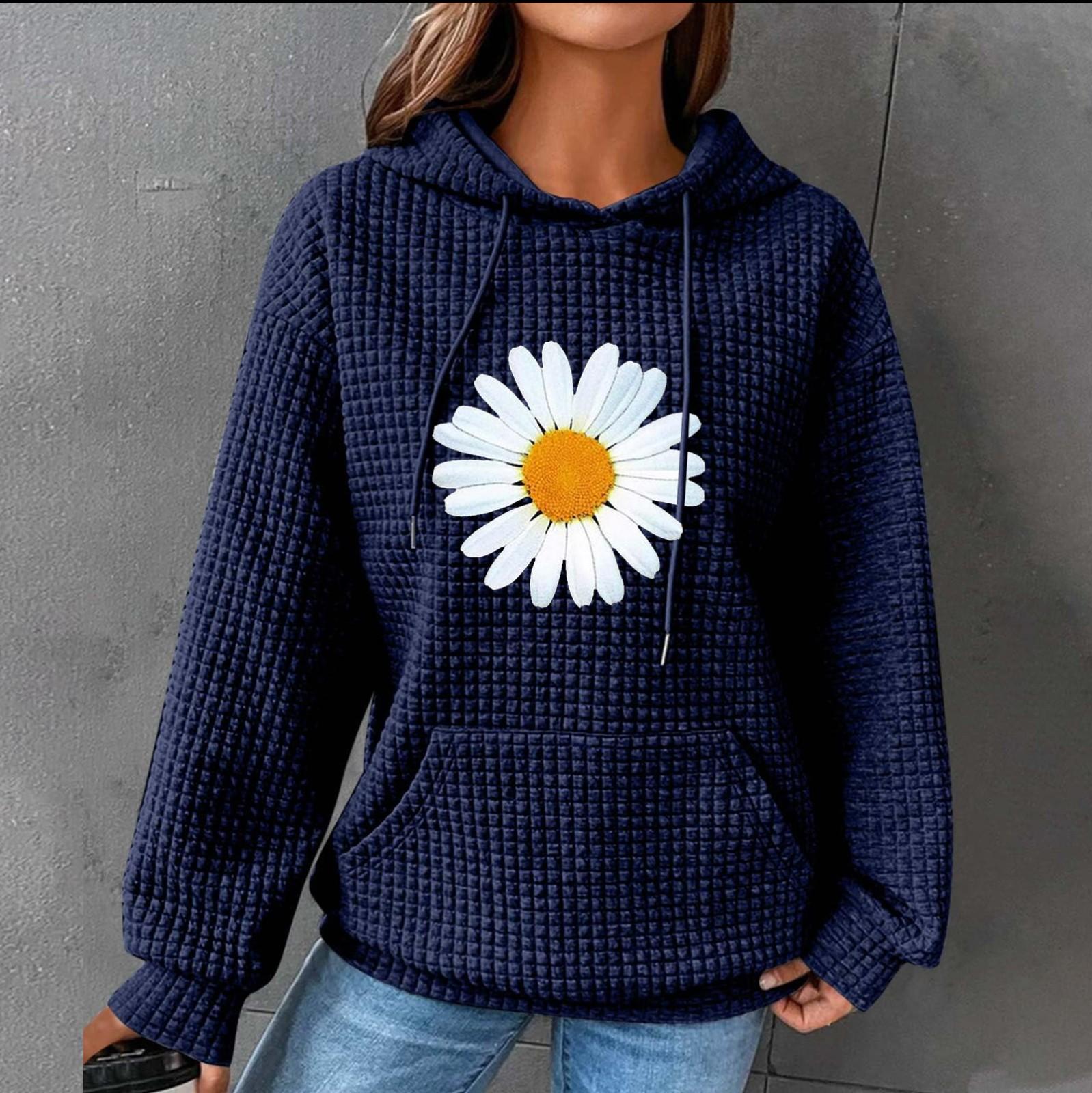 

Женские толстовки с длинным рукавом, повседневные толстовки с капюшоном и шнурком с принтом для женщин, пуловер с карманами XXL синий