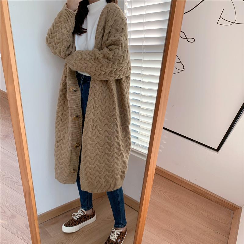 New Warm Thick Wool Women Outerwear Fashion Elegant Knitted Long Sweater Cardigan Office Female Single Breasted Jackets Street
