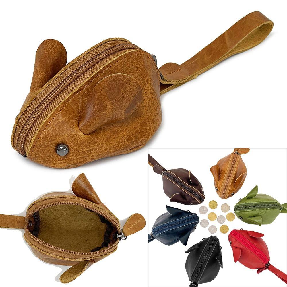 Mini Portamonete in Vera Pelle Design Topo Cartone Animato Portafogli Portatili Monocolore Vintage Carino Borsa Portaoggetti Uomo Donna