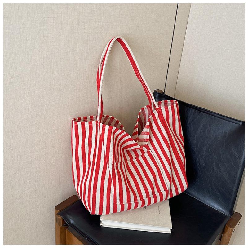 Striped Fashion Shoulder Bag Spring New Literary and Leisure Large-capacity Commuter Canvas Bag Bag