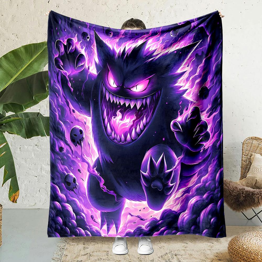 1PC Pokemon Gengar Mantas de Dibujos Animados Suave y Esponjosa Manta de Felpa Manta para Sofá Oficina Manta de Picnic Playa Adecuada para Todas las Estaciones