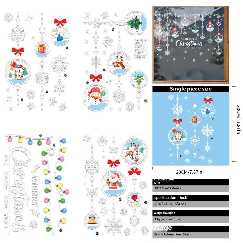 Santa Claus Christmas Ornaments Static Stickers Window Grilles Scene Arrangement Glass Doors Stickers Windows