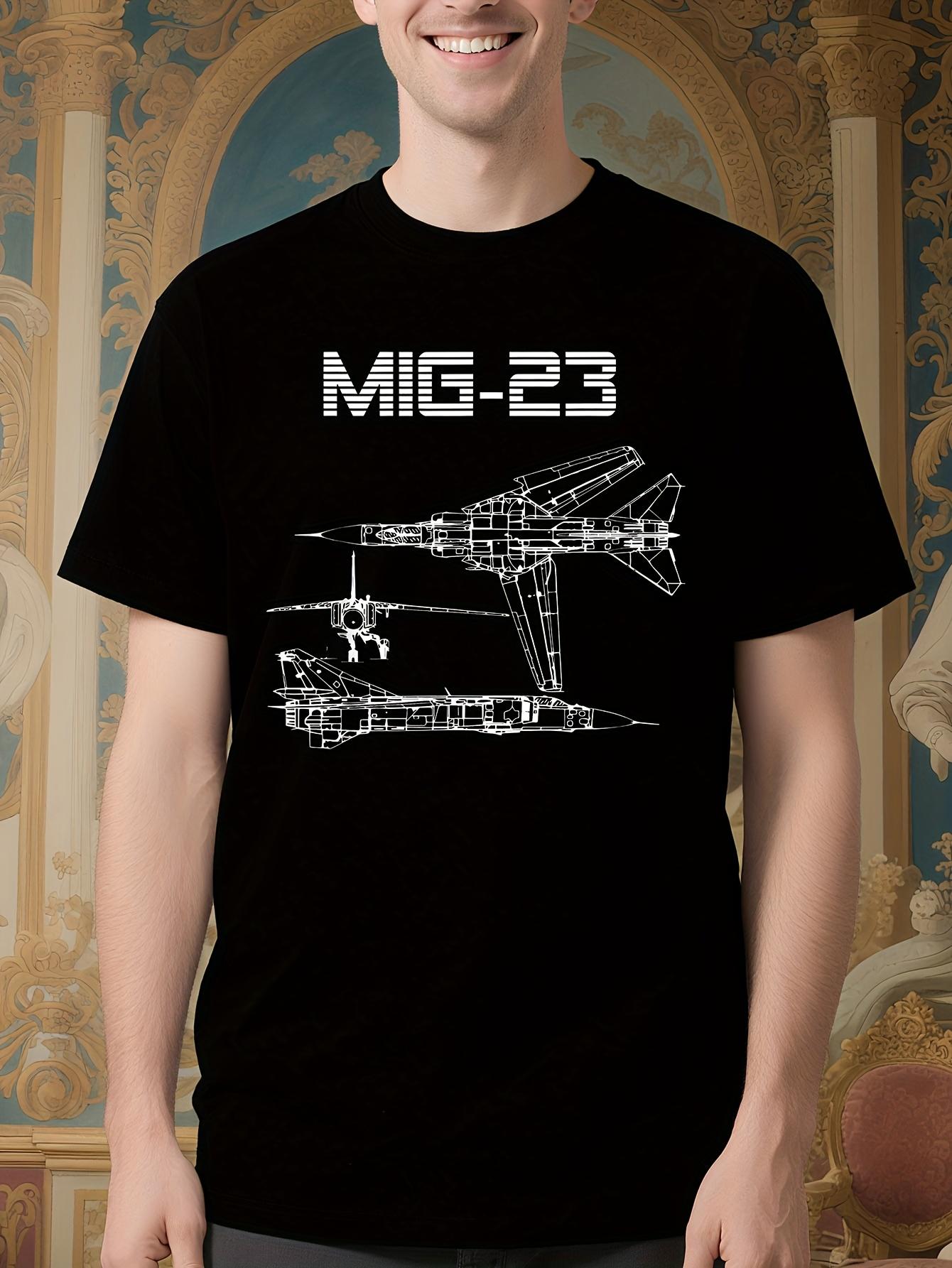 Mig-23 Soviet Plane Warbird Blueprint Schematics Tshirt -... L