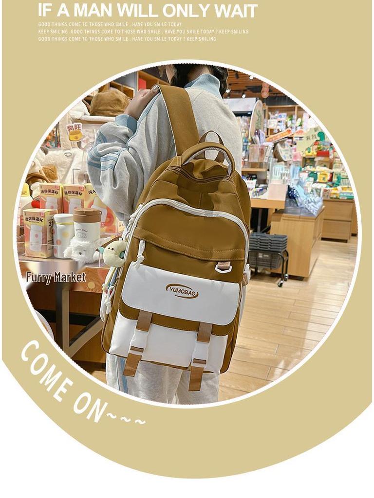 Korean-Style Color Block Backpack for Middle School Girls - Large Capacity Schoolbag