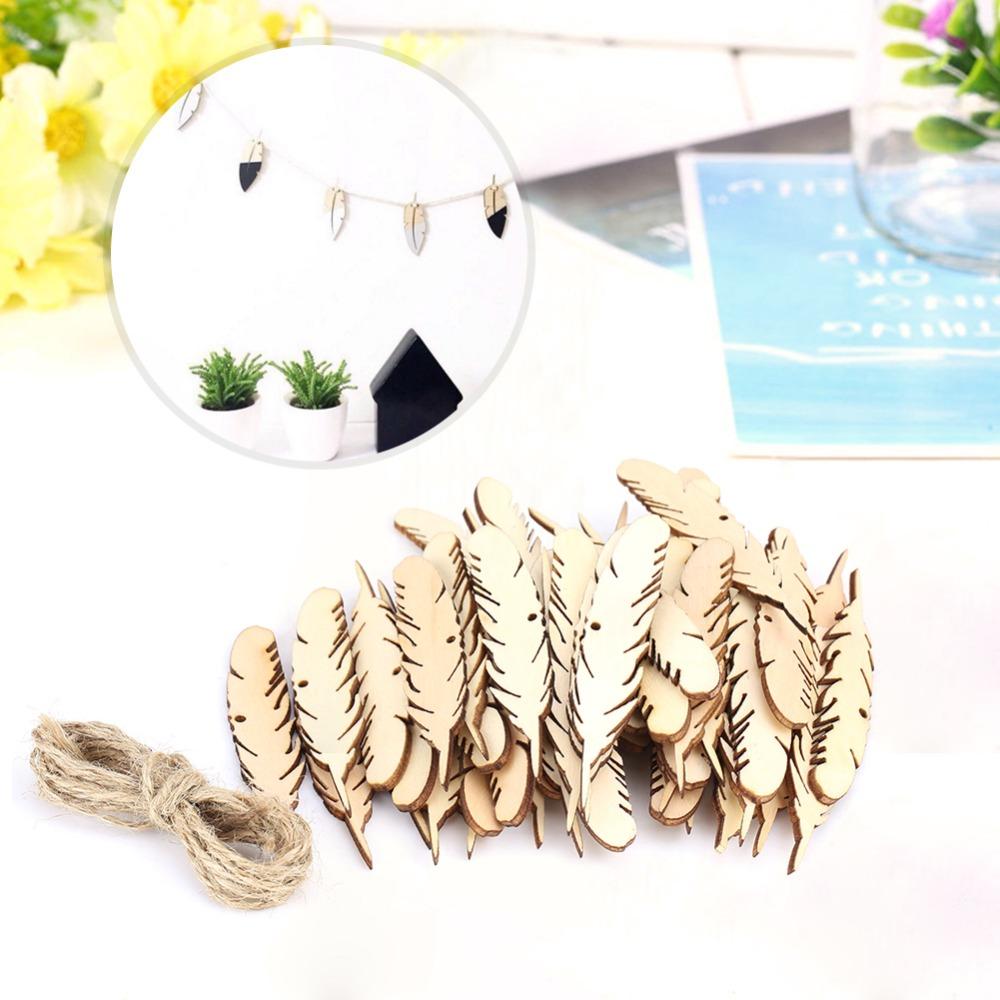 50pcs Feather Feather Wood Crafts Unfinished Wood Wood Slices Wooden Craft Tags  Christmas Trees