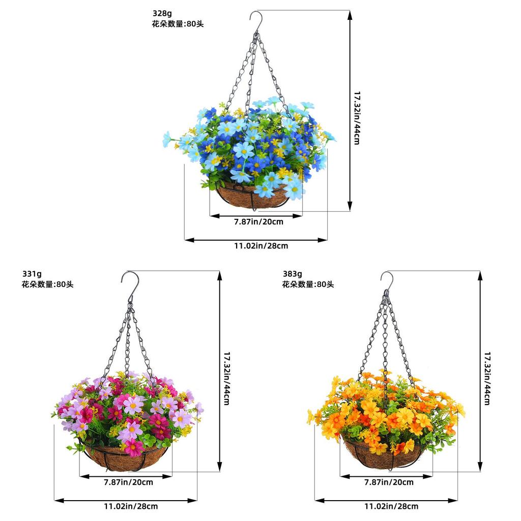 Cesto Fiorito Appeso Artificiale Con Fiori di Seta Per Arredamento Casa e Display Soggiorno