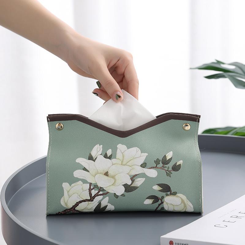 

Chinese Style Tissue Box Pu Leather Tissue Holder Roll Paper Toilet Paper Car Living Room Hotels Bedroom Kitchen Napkin Storage