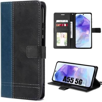 Schutzhülle - BOOLING - für Samsung Galaxy A55 5G - Zweifarbiger Leder-Effekt - Marineblau - Semi-rigid