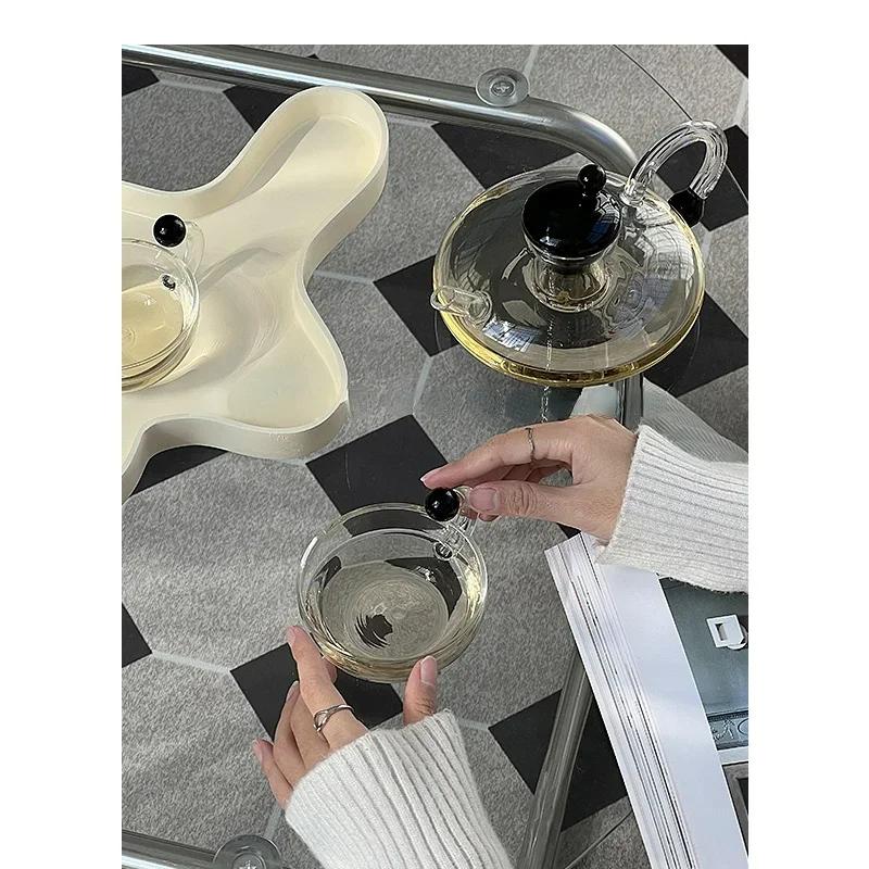 Glass Teacup Teapot Set Pitcher and Cup Set Round Coffee Pot Lovely Glass Decoration Cup Afternoon Tea Cups
