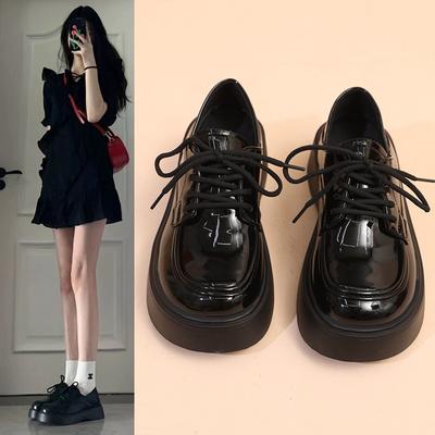 Zwarte Instaphak Kleine Leren Schoenen Dames 2025 Herfst Nieuw Retro Zwart Veelzijdig Veterschoenen Student Platform Loafers