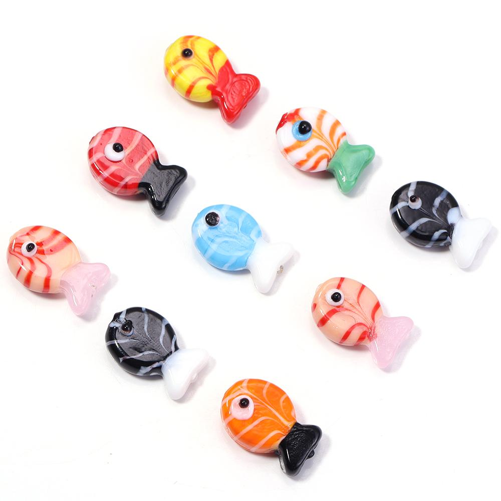 2pcs 13X20mm Lampwork Fish Beads Cute Animal Glass Loose Spacer Beads For Jewelry Making DIY Bracelets Necklace Accessories
