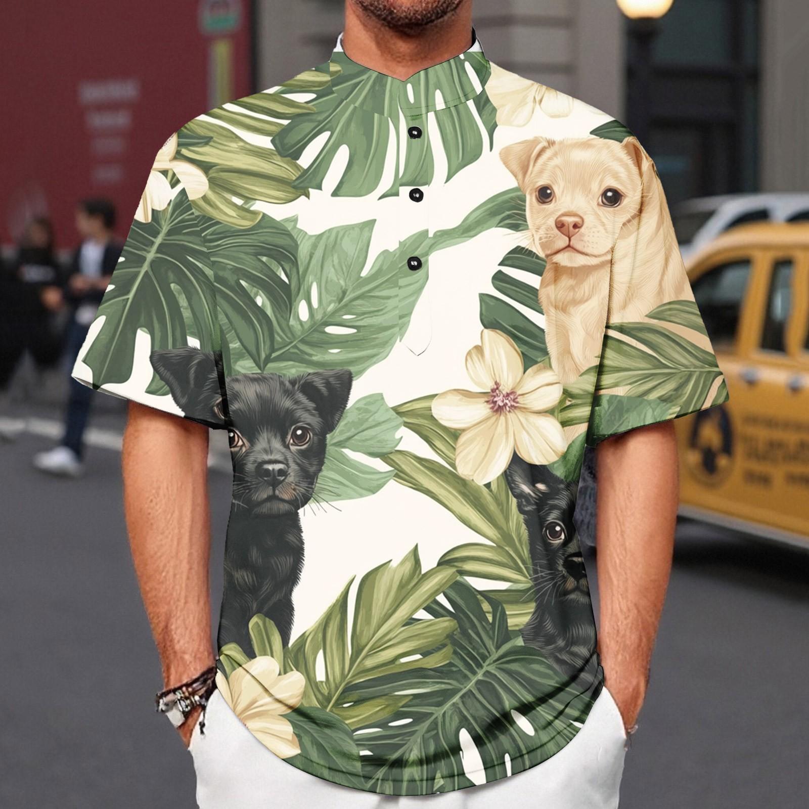 

Летний новый мужской повседневный воротник-стойка с коротким рукавом воротник рубашки XXL бежевый