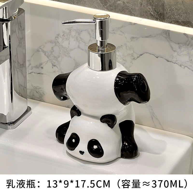 Creative Black & White Panda Ceramic Lotion Bottle Toilet Bathroom Accessories Cartoon Animal Press Bottle Panda Soap Dish Decor