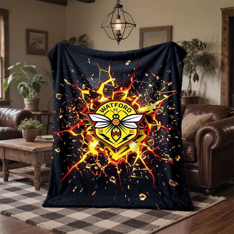 Watford Football Print Flannel Blanket Soft Warm Sofa Bed Throw Blanket For Home Office Bedroom