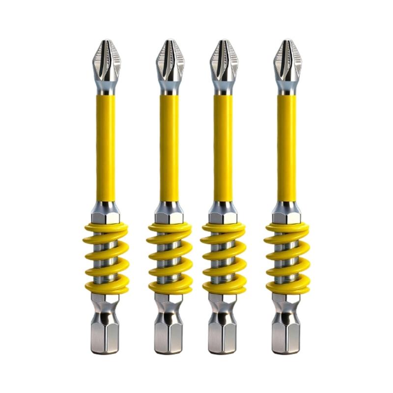 4Pcs High Hardness Alloy Steel Magnetic Spring Loaded Hexagonal Shank Screwdriver Bit For Electricians, Mechanics