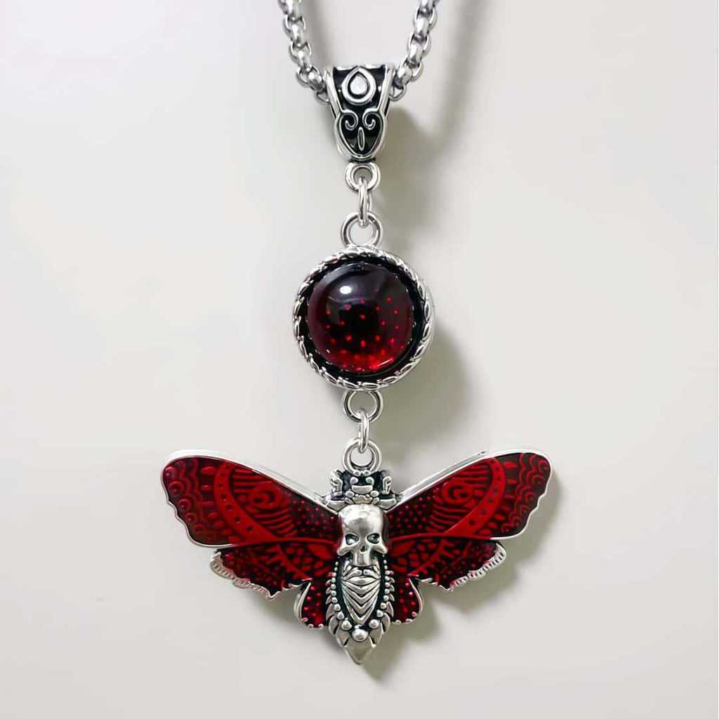 Gothic Skull Red Fly Earrings Necklace With Alloy Pendant For Halloween Costume Accessory