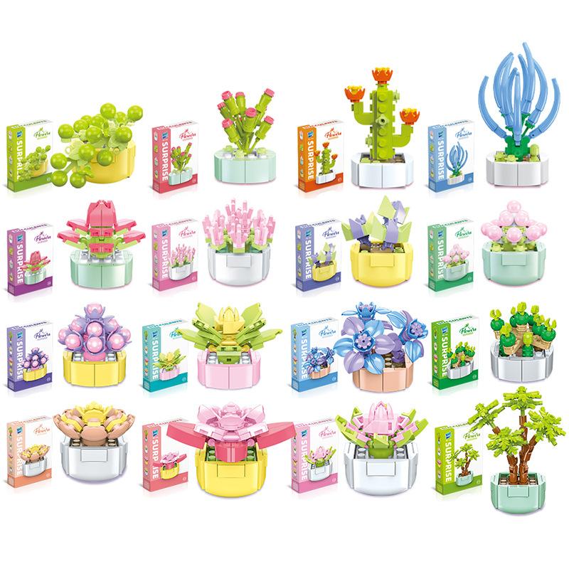 Children'S Educational Small Particle Mosaic Building Block Flower 104 Series 32 Potted Plant Simulation Rose Succulent Building Block Toy
