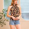 Top de vară sexy cu decolteu halter și spate gol, cu imprimeu leopard