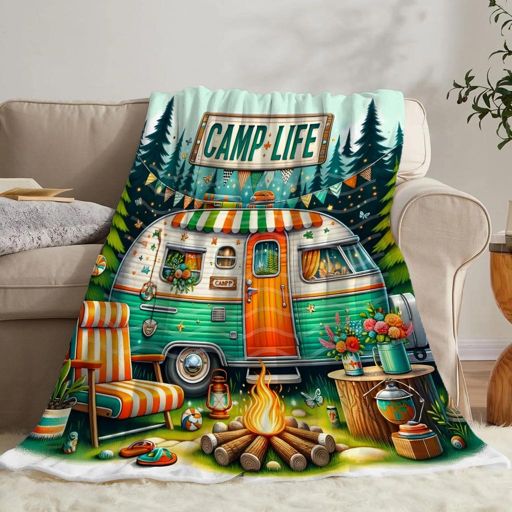 Creative Print Flannel Throw Blanket Super Soft Cozy Sofa Nap Camping Blanket Home Perfect Gift for Her