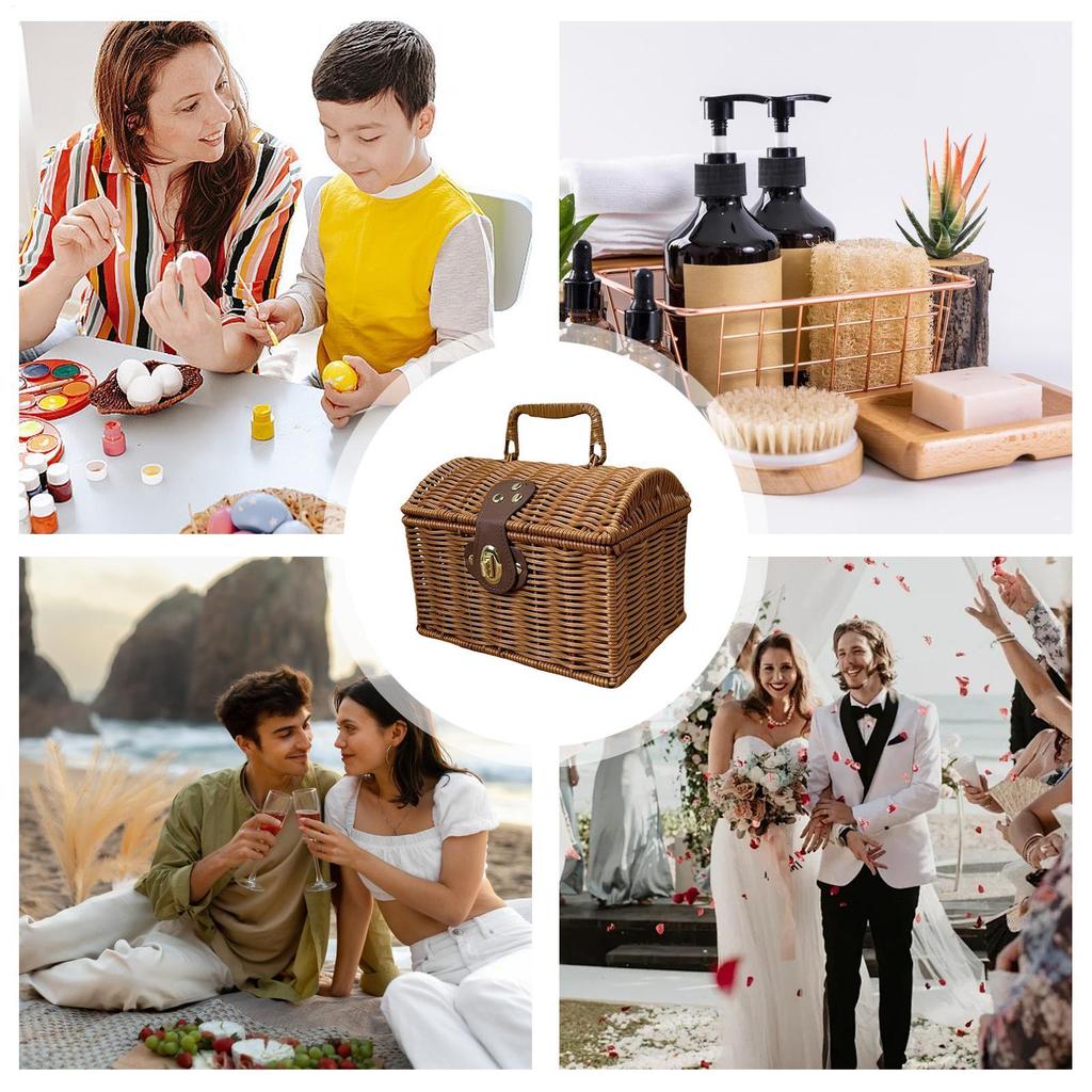Picnic Food Basket Vintage Woven Container Picnic Serving Basket for Easter Holiday Engagement Wedding Thanksgiving Spring