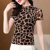 Mesh Bottoming Shirt Damen Kurzarm Top Sommer Neue Rundhals T-shirt Elastische Dünne Druck Bluse