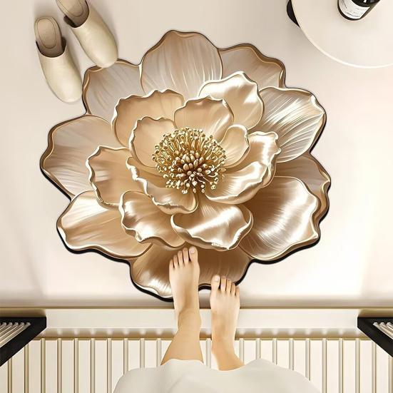 3D Visual Floral Rug Realistic Flower Non-Slip Absorbent Floor Mat Washable Decorative Living Room Rug for Kitchen Bedroom Bathroom