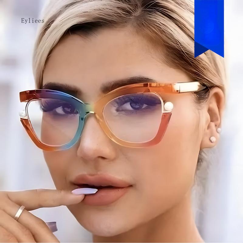 Fashion Women Anti Blue Light Glasses For Men Vintage Pearl Purple Cat Eye Frame Clear Lens Brand Colorful Female Eyeglasses