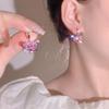 Pink Heart Pendant Necklace Earrings Women's Fashion Shiny Zircon Stud Earring Necklace Romantic Party Wedding Zircon Sets