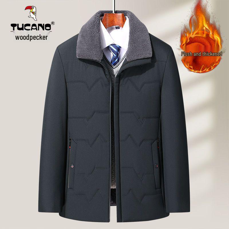 Woodpecker Dad Winter Coat: Fleece-Lined, Thick Cotton Jacket for Middle-aged & Elderly Men