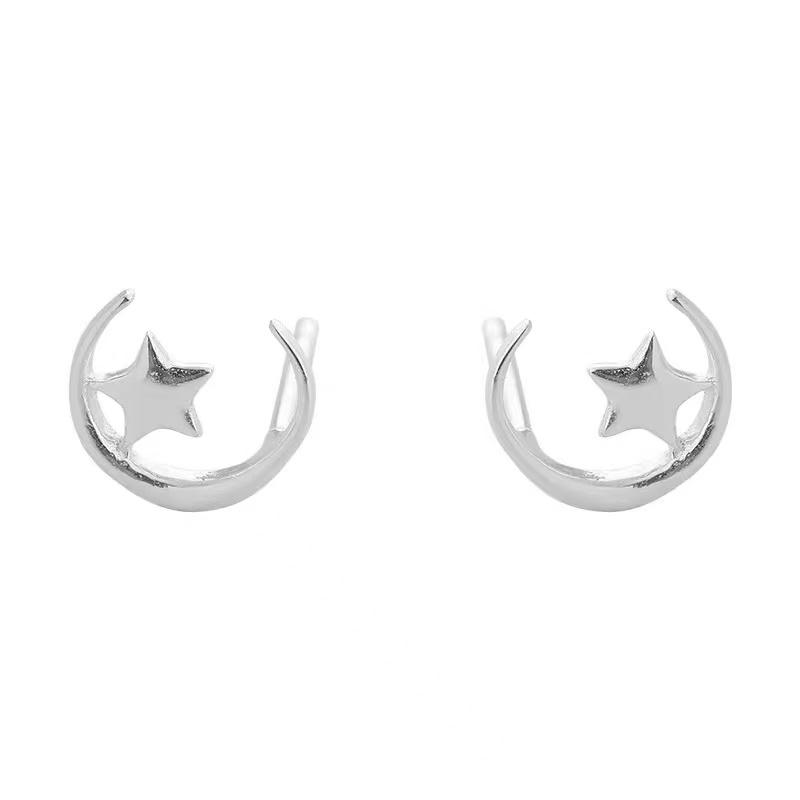 New 925 Sterling Silver Star Moon Earrings Personalized Simple Style Women Earrings Birthday Gift for Friends Exquisite Jewelry